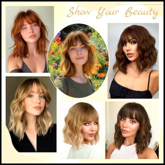 Synthetic Bob Wig with Bangs Shoulder Length Heat Resistant Glueless